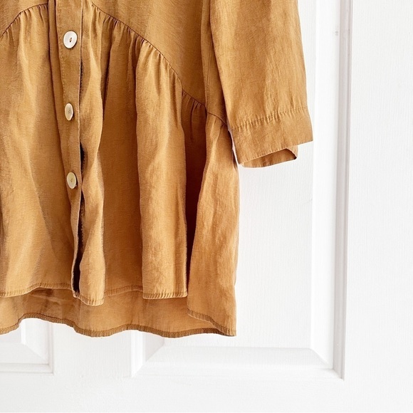 ZARA Tan Button Up Peplum‎ Blouse Tunic - Picture 4 of 6